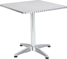 BTExpert Indoor Outdoor 23.75" Square Restaurant Table Stainless Steel Silver Aluminum + 4 Silver Gray Metal Aluminum Slat Stack Chairs Commercial