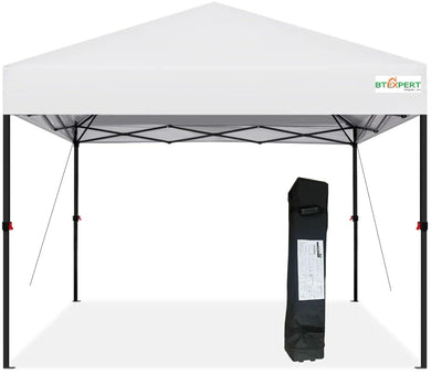 10x10ft 1-Person Setup Pop Up Canopy Tent, Instant Touch Portable Commercial Shelter Outdoor Gazebo 1-Button Push Carrying Wheeled Bag for Home Party Deck Beach Wedding Camping Backyard Activities