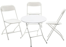 BTEXPERT Folding Card Portable, 24" Round Plastic Table 3 Adult Chairs for Board Games Nights Gatherings Party Home Indoor Outdoor Lightweight, 4 Piece Set, White & Granite White