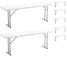 BTExpert 8-Foot 96" long White Plastic Folding Seminar Training Table Portable 18" Wide narrow, 29" High, events indoor outdoor lightweight Commercial Heavy Duty Set of 5