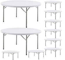 BTEXPERT White 5 Ft 60inch Round Plastic Folding Table Full Top Commercial Portable For Banquet Dining Wedding Party Events Home Kitchen Patio Backyard Indoor Outdoor, Set of 10