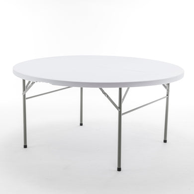 BTEXPERT White 5 Ft 60inch Round Plastic Folding Table Commercial Portable Indoor Outdoor Accessory For Patio Backyard Dining Wedding Party Events Home Kitchen