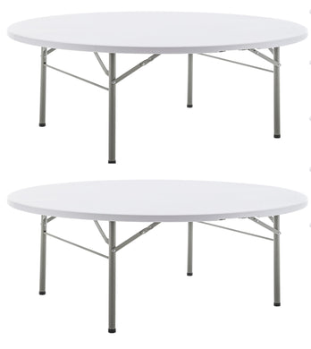 BTEXPERT White 5 Ft 60inch Round Plastic Folding Table Commercial Portable For Banquet Dining Wedding Party Events Home Kitchen Patio Backyard Indoor Outdoor, Set of 2