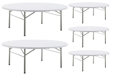 BTEXPERT White 5 Ft 60inch Round Plastic Folding Table Commercial Portable For Banquet Dining Wedding Party Events Home Kitchen Patio Backyard Indoor Outdoor, Set of 5