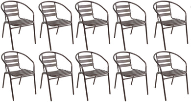 BTExpert Indoor Outdoor Set of 10 Bronze Restaurant Metal Aluminum Slat Stack Chairs Lightweight