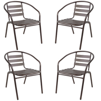 BTExpert Indoor Outdoor Set of 4 Bronze Restaurant Metal Aluminum Slat Stack Chairs Lightweight