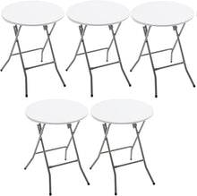 BTEXPERT White 24" Round Folding Commercial Portable Banquet Card Plastic Coffee Dining Table for Wedding Party Coffee Event Home Kitchen Indoor Outdoor SET OF 5