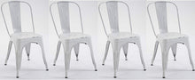 BTExpert Metal White Distressed Chic Indoor Outdoor Stackable Bistro Cafe Dining Side Chairs Set of 4