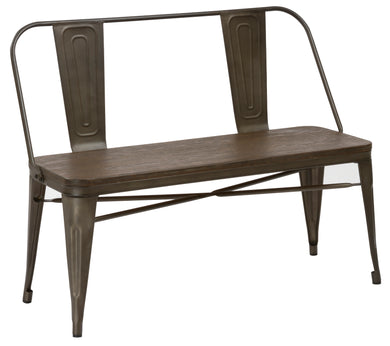 Industrial Antique Rustic Wood Metal Dining Bench Full Back Garden Patio