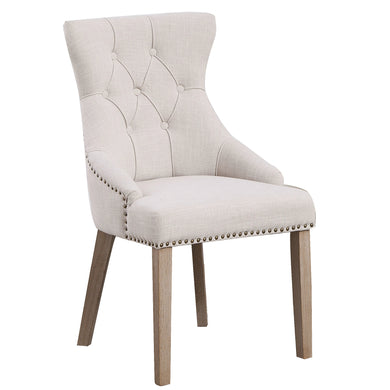 BTExpert High Back Tufted Parsons Upholstered Dining Room Chair Wood Accent Nail Trim Linen Beige