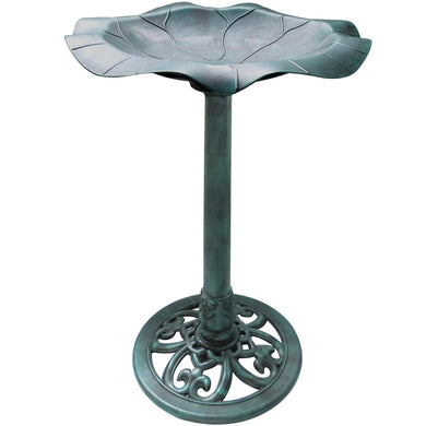 Verdigris Lily Leaf Pedestal Outdoor Garden Floral Bird Bath Decoration Accent