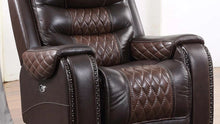 BTExpert Power Motion Recliner Chair with USB Charging Port Electric Recliners, Headrest Upholstered Two Tone Dark Light Brown Top Grain Leather Reclining Chair