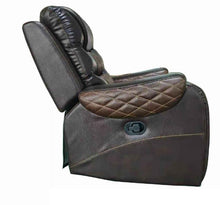 BTExpert Power Motion Recliner Chair with USB Charging Port Electric Recliners, Headrest Upholstered Two Tone Dark Light Brown Top Grain Leather Reclining Chair