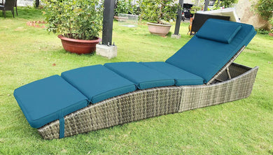 Chaise Lounges Pool Cushioned Outdoor Chair Wicker Patio Rattan Poolside Folding Sun Lounger Adjustable Reclining Fully Assembled Navy Blue One Piece