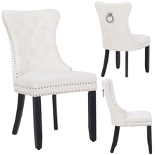 BTExpert White High Back Velvet Tufted Upholstery, Solid Wood Nail Trim, Ring Dining Chair