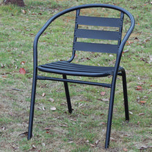 BTExpert Indoor Outdoor Set of 10 Black Restaurant Metal Aluminum Slat Stack Chairs Lightweight
