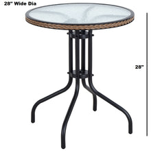 BTExpert Indoor Outdoor 28" Round Tempered Glass Metal Restaurant Table Brown Rattan Trim