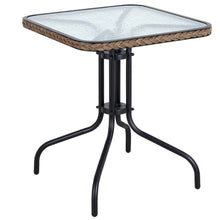 BTExpert Indoor Outdoor 28" Square Tempered Glass Metal Table Gray Rattan Trim + 2 Gray Restaurant Rattan Stack Chairs