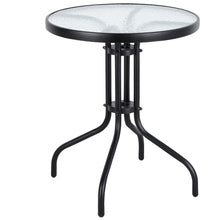 BTExpert Indoor Outdoor 23.75" Round Tempered Glass Metal Table + 4 Black Restaurant Rattan Stack Chairs Commercial Lightweight