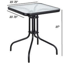 BTExpert Indoor Outdoor 23.75" Square Tempered Glass Metal Table + 3 Brown Flexible Sling Stack Chairs