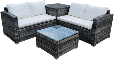4 Piece Outdoor Sectional Sofa Set Rattan Patio Storage End Table Deck Yard Garden Poolside Wicker Furniture Couch Table Cushions Side Summer Cream