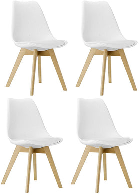BTEXPERT m5079 Naba Modern Midcentury Wood Leg Soft Padded Upholstery White Dining Chairs Set of 4